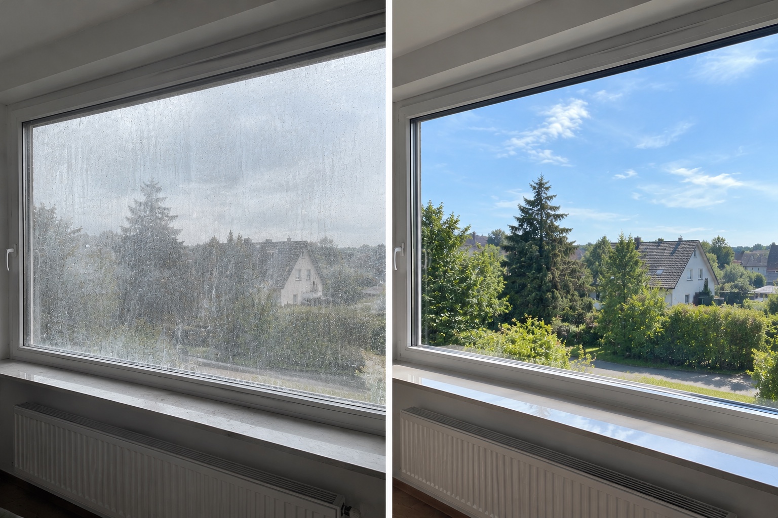 Vorher-/Nachher-Beispiel der Fensterreinigung